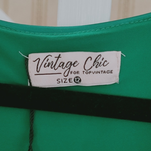 VINTAGE CHIC Caryl Swing Green Polka Dot Dress 50's Size 12 Top Vintage - Picture 4 of 6